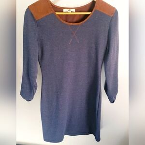 YA LOS ANGELES WOMANS ROLL SLEEVE KNIT DRESSKnit BLUE- GRAY W BROWN ACCENTS.SZ M